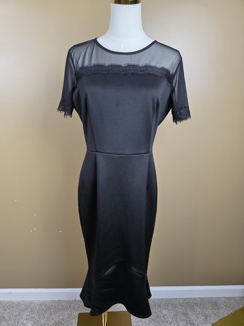 Enfocus Studio Black Midi Dress with Sheer Lace Yoke